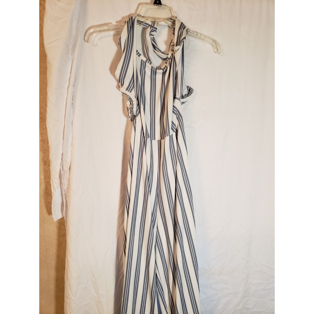 Women's Blue Striped Sleeveless Jumpsuit Size M